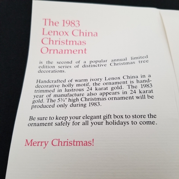 1983 Lenox China Christmas Ornament Second Limited Edition 24k gold porcelain - Picture 7 of 10